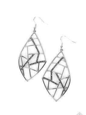 paparazzi Silver Openwork Leaf Drop Earrings with Hematite Crystals